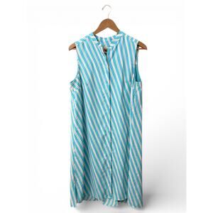 Anne Klein Dress Sleeveless Teal Striped Midi Dress – Size Medium